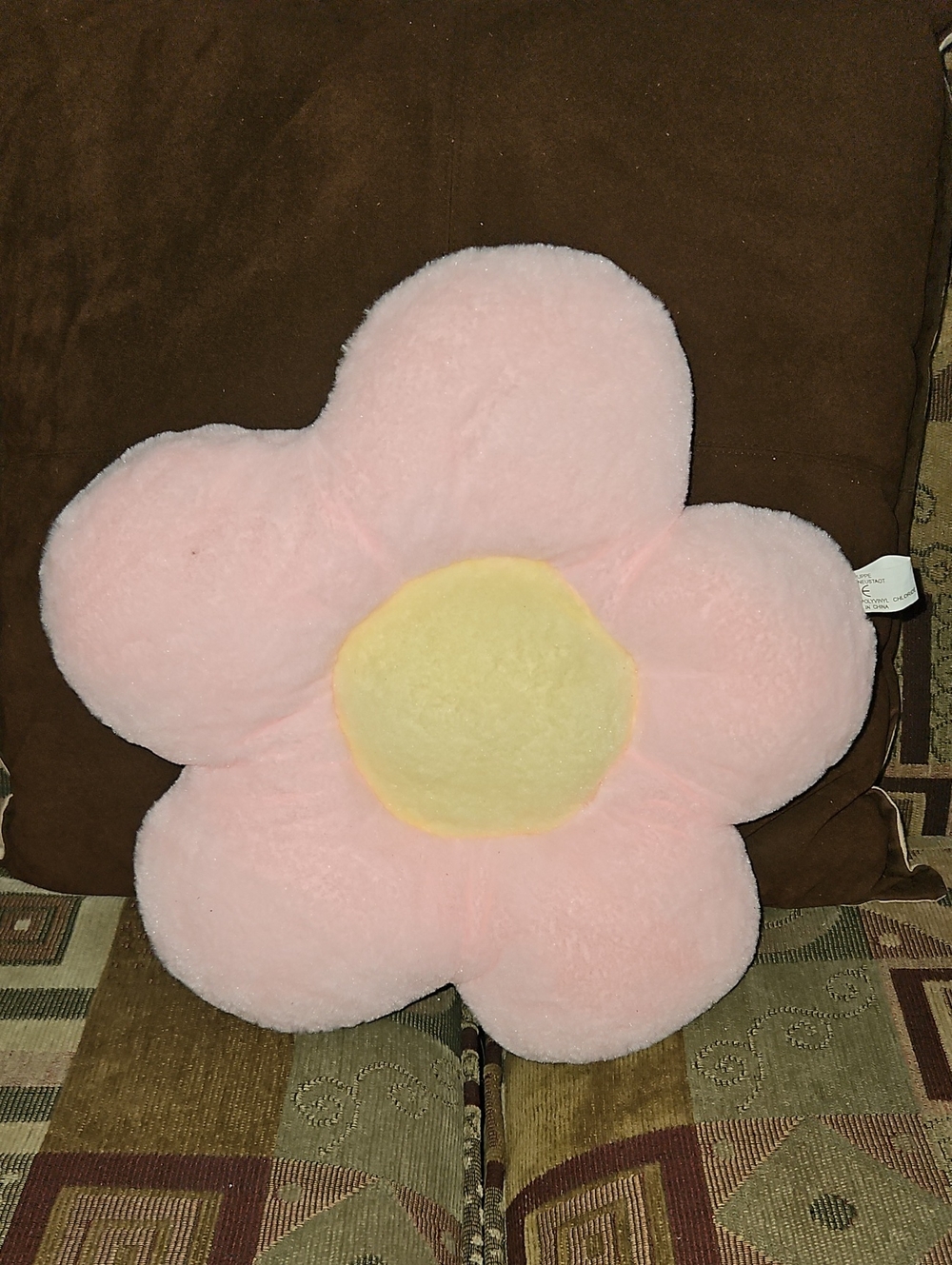 Soft Pink Flower Plush Pillow with Yellow Center - Home Accent